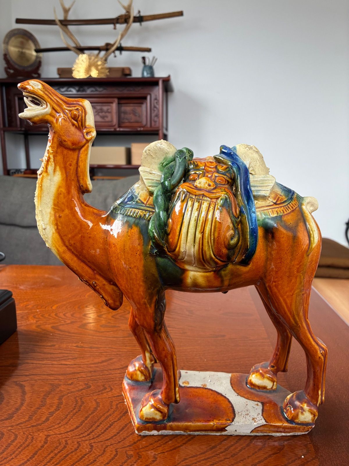 中国　唐時代　古美術 唐三彩駱駝上人物像共 箱、共布付き 中国 唐時代 古美術 唐三彩駱駝上人物像共 箱、共布付き 中国唐