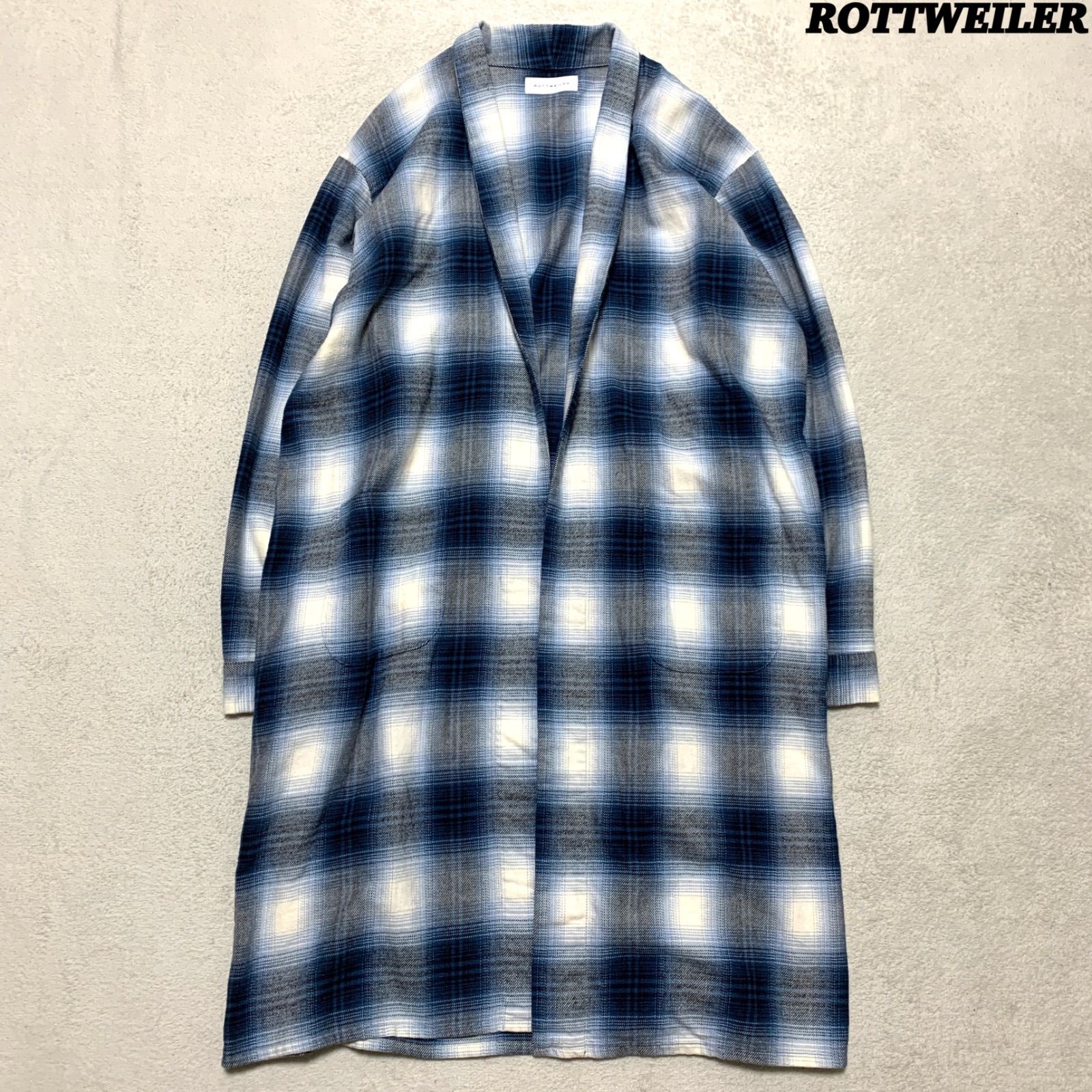 ROTTWEILER CHECK GOWN COAT ガウンコート オンブレチェック フランネル Lサイズ ブルー 青系 ロットワイラー