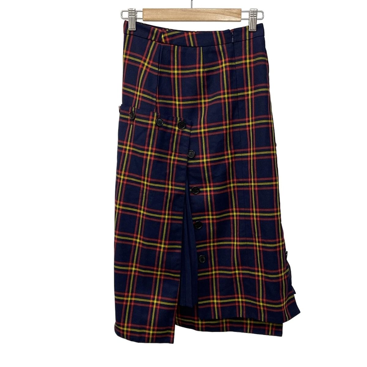 rokh ロク スカート サイズ0 XS レディース - ネイビー×レッド×イエロー ひざ丈|チェック柄|プリーツ