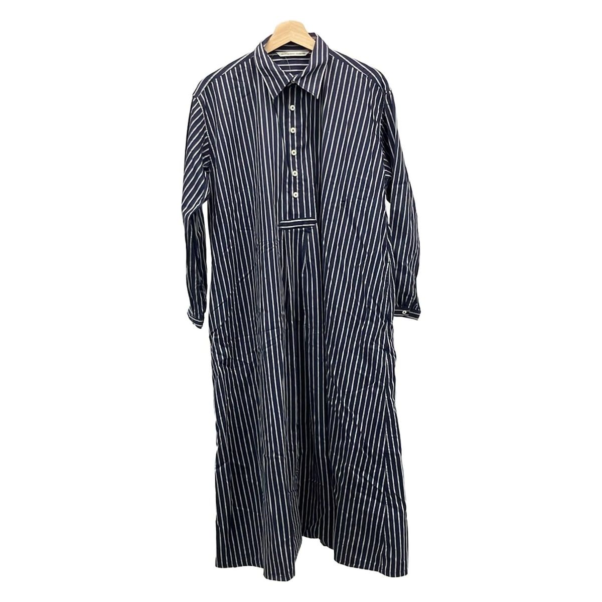グランマママドーター ワンピース サイズ1 S レディース ダークネイビー グレー 長袖 ロング ストライプ シャツワンピ