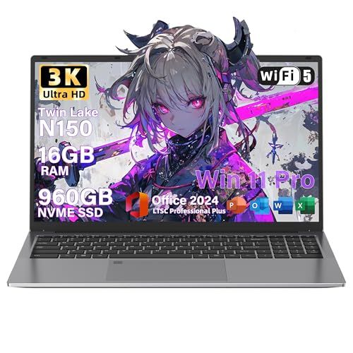SERYUB Office 2025搭載ノートパソコン 16インチ 3 K 3072 1920 N 150登場 100 97より速い 4コア 4スレッド 最大3 6 GHz パソコン 180°開閉 DDR 4 16 GB NVME 960 SSDノー m