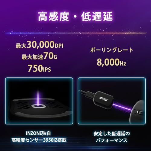 ソニー SONY ゲーミングマウス INZONE Mouse-A MSE-G 500 Fnatic共同開発|USB Type-Cケーブル USB-A - USB-C ワイヤレスドングル 同梱|軽量 約48.4 g | 右利き左右対称型|急速充電 5分 m マウス本体 マウス トラックボール PC周辺機器