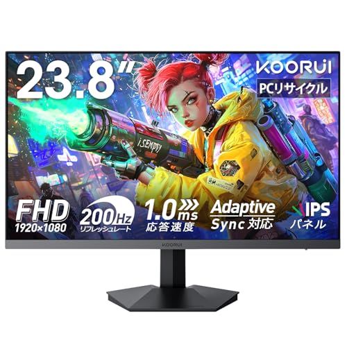 KOORUI ゲーミングモニター 24インチ 200 Hz フルHD モニター IPSパネル 1 ms AdaptiveSync|HDMI×2|DisplayPort|VESA対応|ブルーライト軽減|HDR 400 G 2411 P m