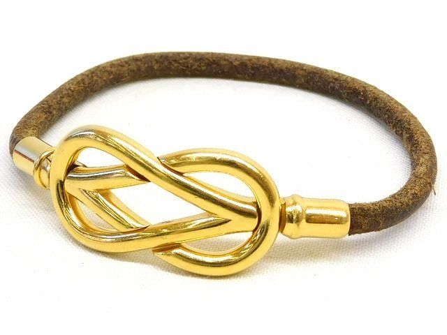 エルメス HERMES □ アタメ ブレスレット ゴールドカラー金具×ブラウン
