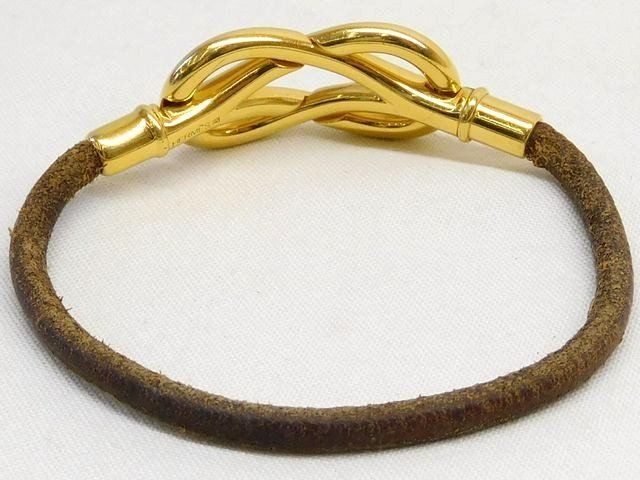 エルメス HERMES □ アタメ ブレスレット ゴールドカラー金具×ブラウン