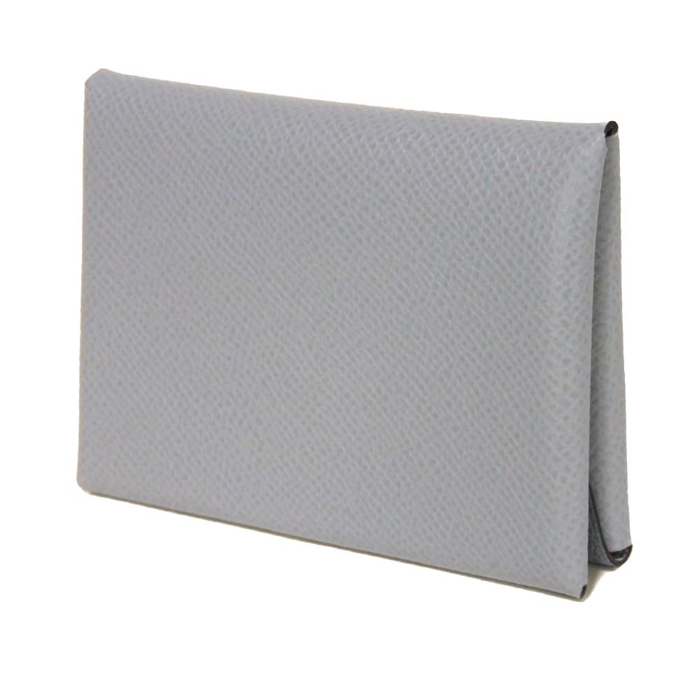 HERMES エルメス カルヴィ デュオ エプソン プレス加工 カーフ カードケース 小銭入れ 財布 パスケース 名刺入れ スナップボタン ♥ ヴォーエプソン ブルーグラシエ コインケース