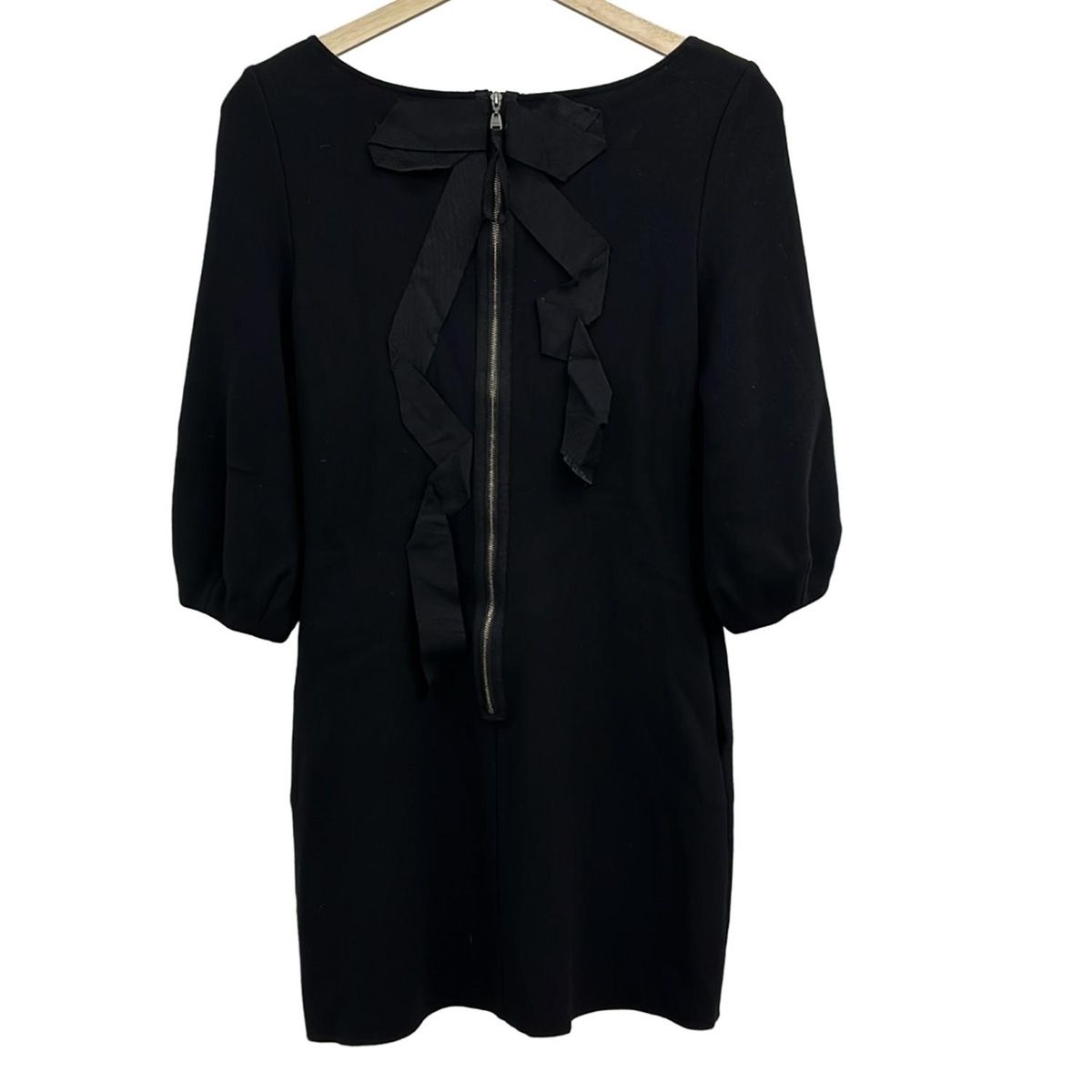 FOXEY フォクシー ワンピース サイズ38 M レディース 26962 黒 クルーネック 七分袖 ミニ