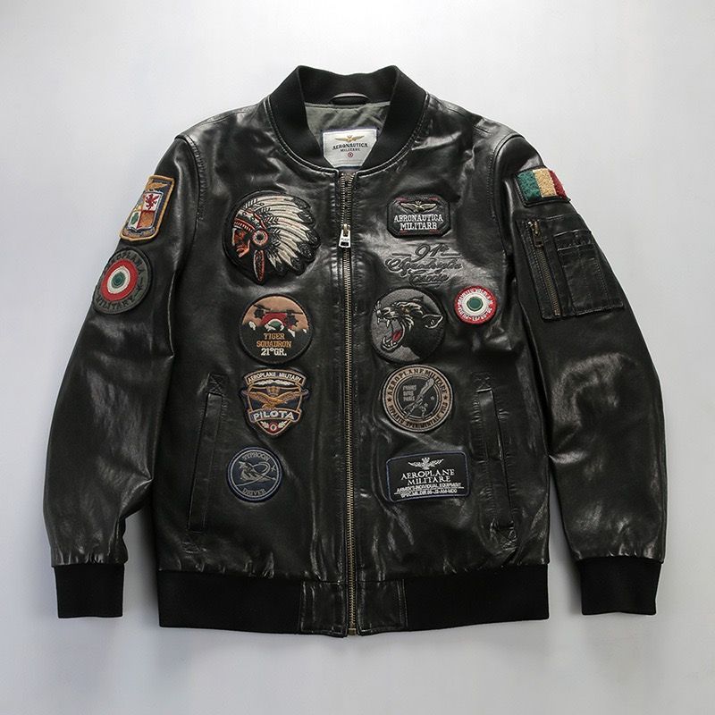 ♥ h アメリカンヴィンテージ 刺繍ワッペン付き レザーベースボールジャケット フライトジャケット風 ベジタブルタンニン鞣し ラムレザー 本革 レザージャケット｜メンズ｜秋冬