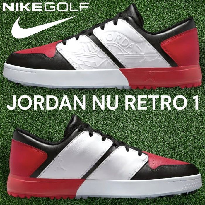 NIKE ナイキ ゴルフ JORDAN NU RETRO 1 G ジョーダン レザー レースアップ ローカット ソフトスパイク ゴルフシューズ FZ 4153 定価2 1万 ホワイト ブラック レッド 109 50502 w 09