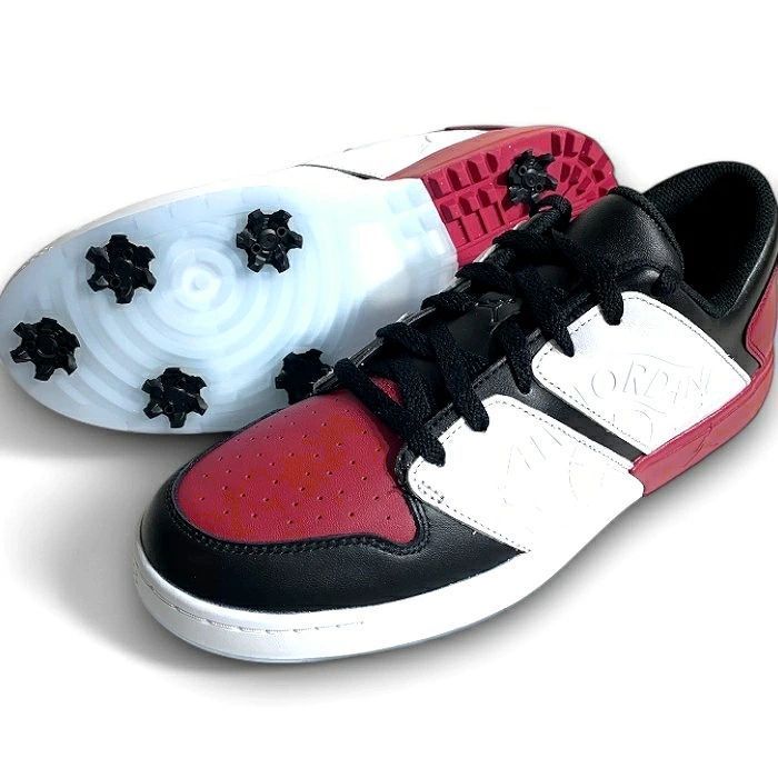 NIKE ナイキ ゴルフ JORDAN NU RETRO 1 G ジョーダン レザー レースアップ ローカット ソフトスパイク ゴルフシューズ FZ 4153 定価2 1万 ホワイト ブラック レッド 109 50502 w 09