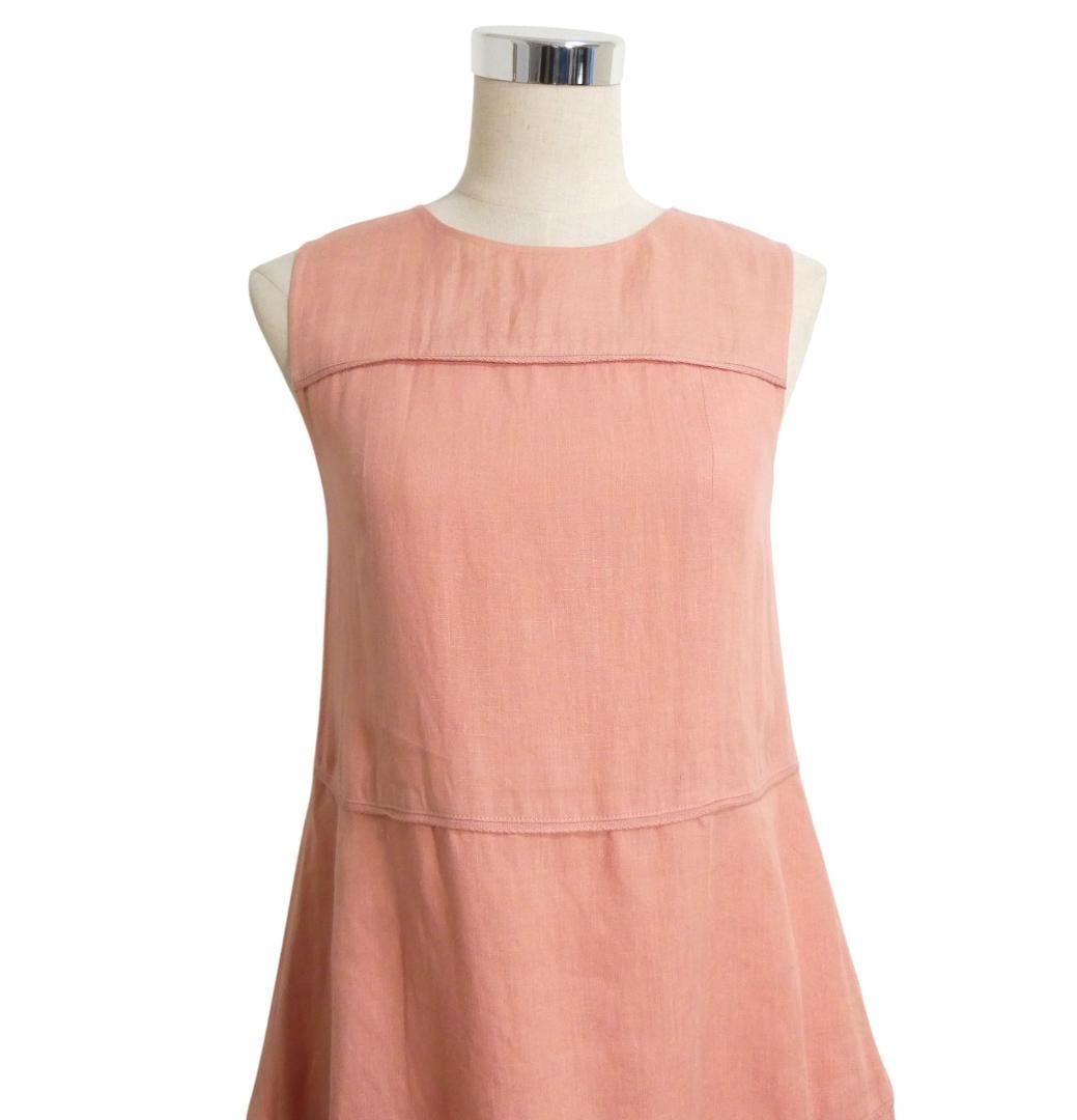 FOXEY フォクシー サイズ38 Waltz ワルツ 麻 リネン100％ 膝丈 クルーネック ノースリーブ フ ワンピース ドレス 41958 ピンク レディース