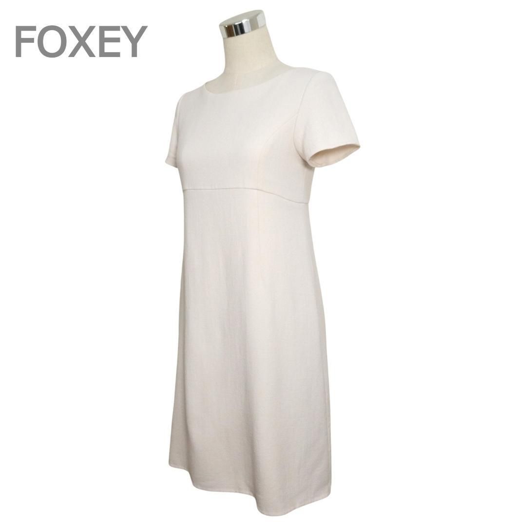 FOXEY フォクシー サイズ40 Savarin サヴァラン 膝丈 クルーネック 半袖 ワンピース ドレス 41454 アイボリー系 レディース