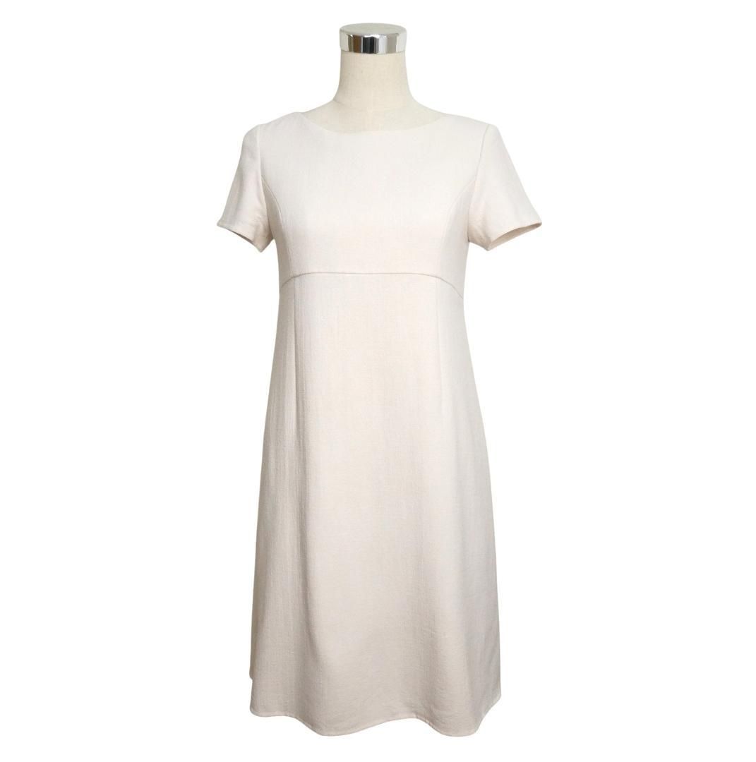 FOXEY フォクシー サイズ40 Savarin サヴァラン 膝丈 クルーネック 半袖 ワンピース ドレス 41454 アイボリー系 レディース