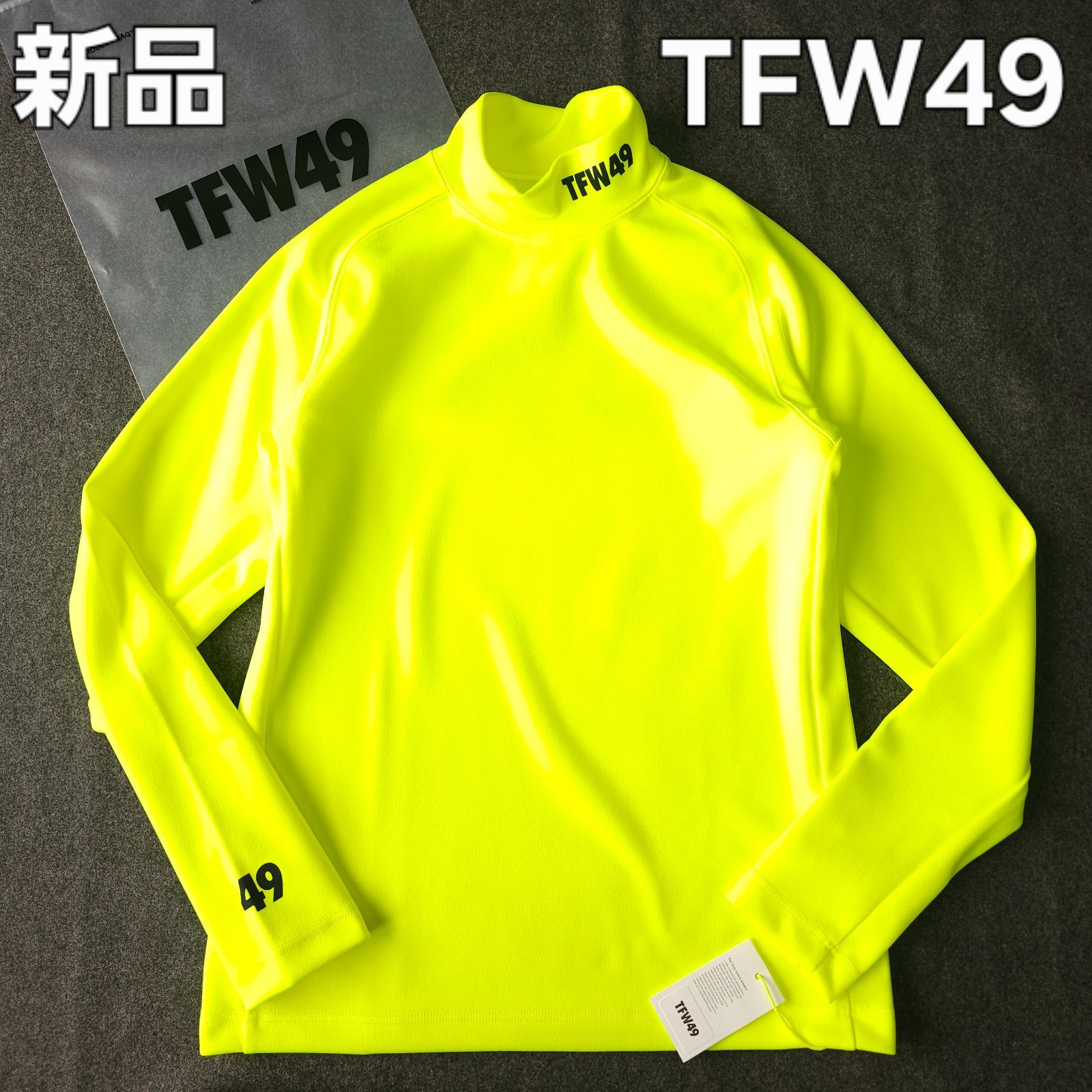 新品 TFW49 秋冬 裏起毛 厚手 長袖 ゴルフ モックネック シャツ ネオン