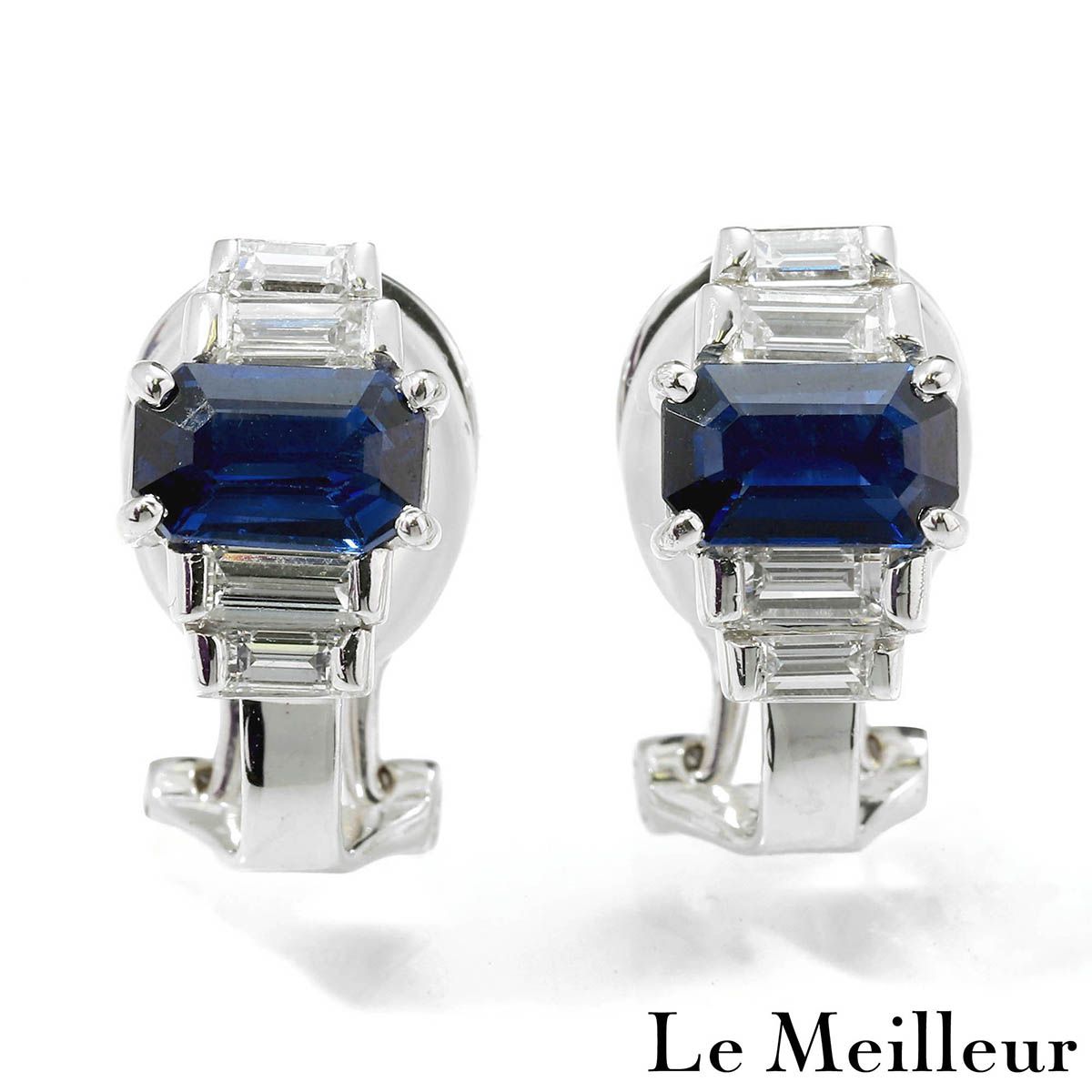 ブルーサファイア 0.62 ct ダイヤモンド 0.22 プラチナ Pt 900 イヤリング プレラブド