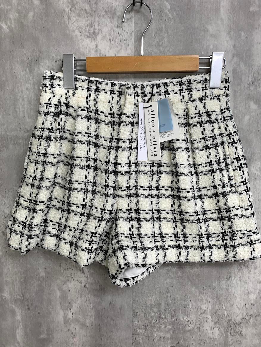 alice olivia アリスアンドオリビア ツイード チェック ショート パンツ size 0 白 ◎レディース