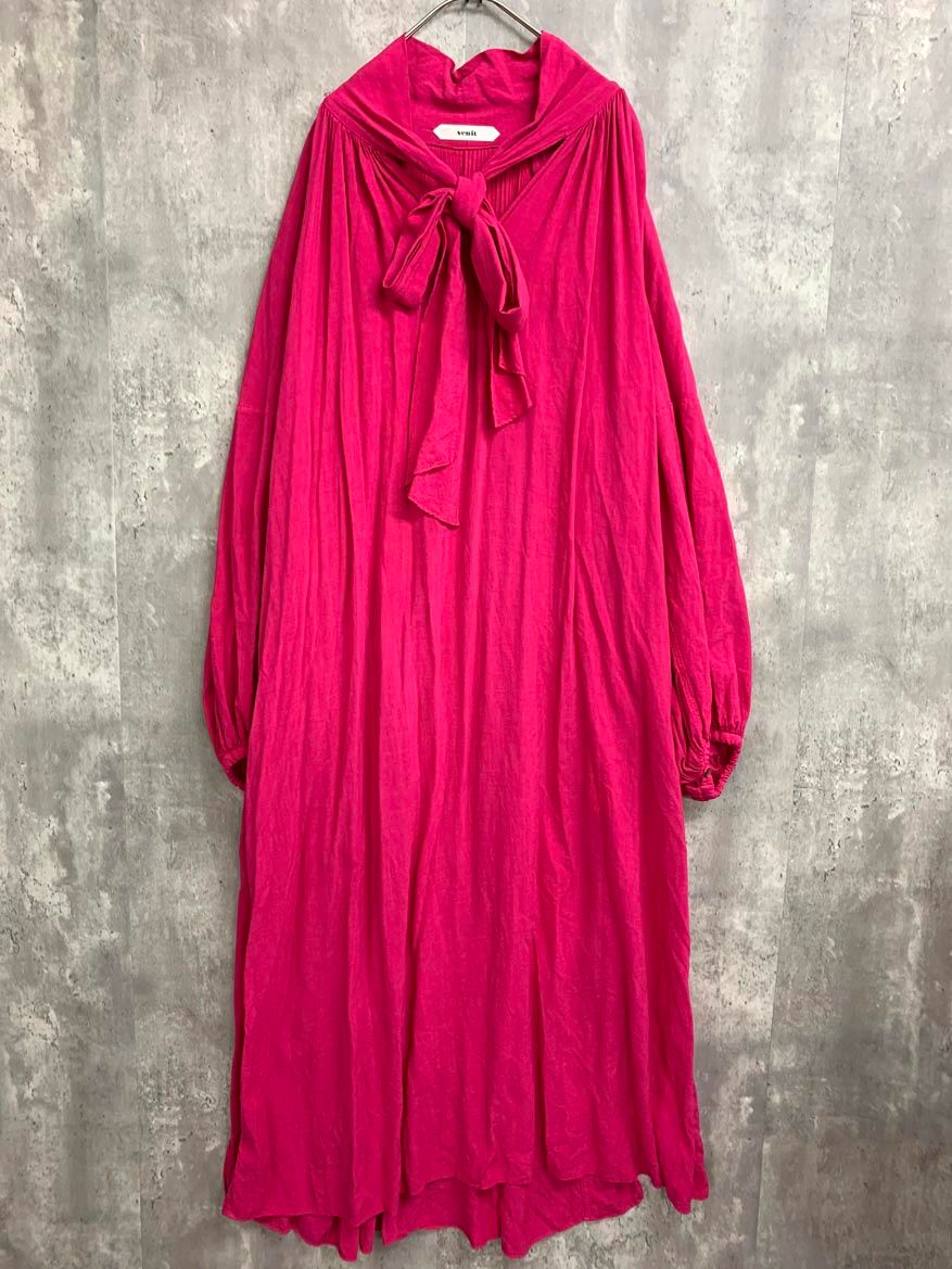 venit ヴェニット WOOL RAYON ONE PIECE ウール レーヨン バルーン袖 ワンピース size 38 ピンク ◎レディース