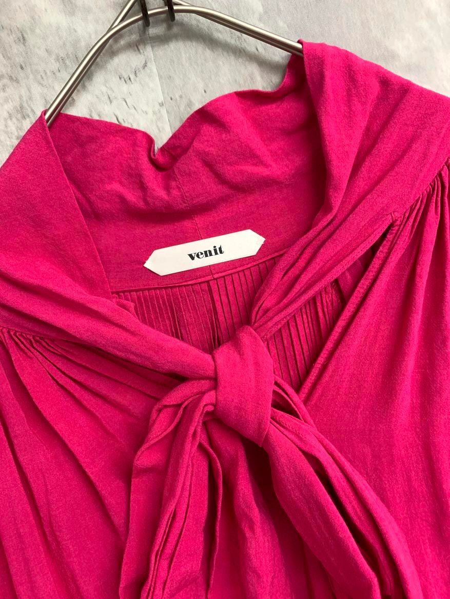 venit ヴェニット WOOL RAYON ONE PIECE ウール レーヨン バルーン袖 ワンピース size 38 ピンク ◎レディース