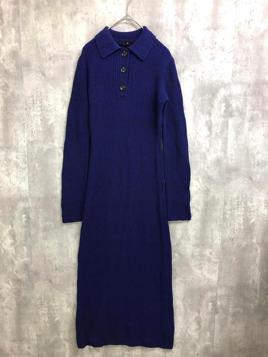 Desigual デシグアル リブ編み NAJA ロングスリーブ ワンピース sizeM ブルー ◎レディース