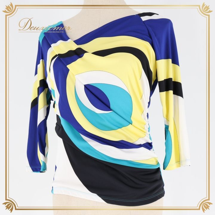 【社交ダンス】チャコット　 Dance　青地花柄トップス 社交ダンス 衣装 トップス ブラウス グレイ系 チャコットロイヤル