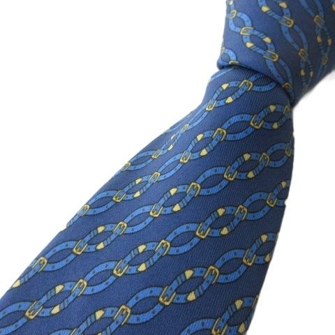 エルメス HERMES ネクタイ 7021 TA シルク100 総柄 ネイビー 紺