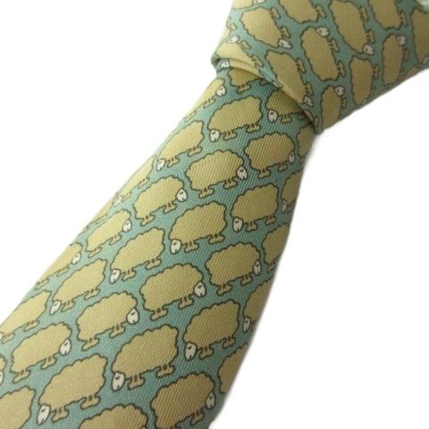 エルメス HERMES ネクタイ 7367 PA シルク100 羊柄 グリーン 緑