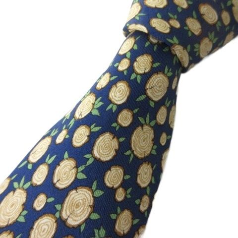 エルメス HERMES ネクタイ シルク 7734 OA 切り株柄 ネイビー 紺