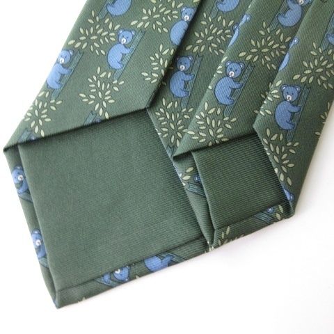 エルメス HERMES ネクタイ 7282MA シルク100 コアラ柄 グリーン 緑