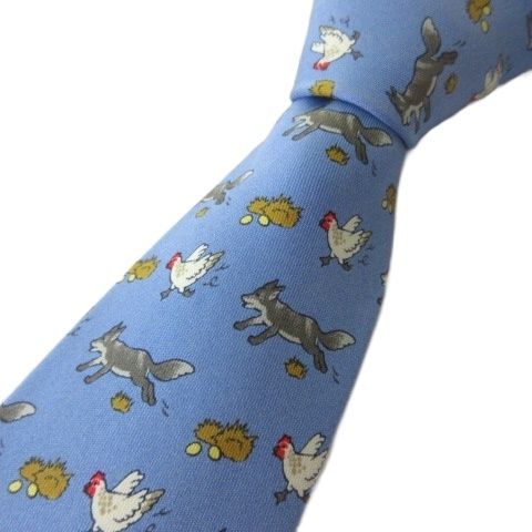 エルメス HERMES ネクタイ シルク 7488 IA アニマル柄 ブルー