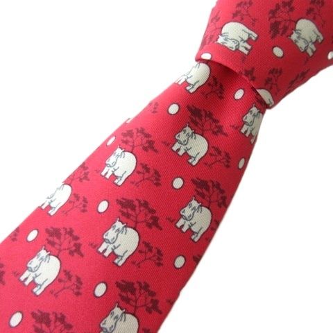 エルメス HERMES ネクタイ 7439HA シルク カバ柄 赤 レッド - メルカリ