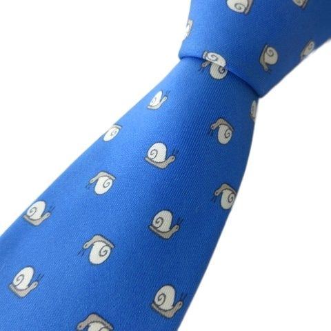 エルメス HERMES ネクタイ 7207 UA シルク100 カタツムリ柄 ブルー 青