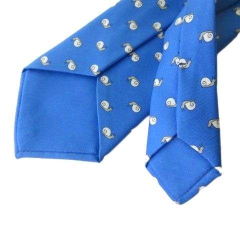 エルメス HERMES ネクタイ 7207UA シルク100 カタツムリ柄 ブルー 青