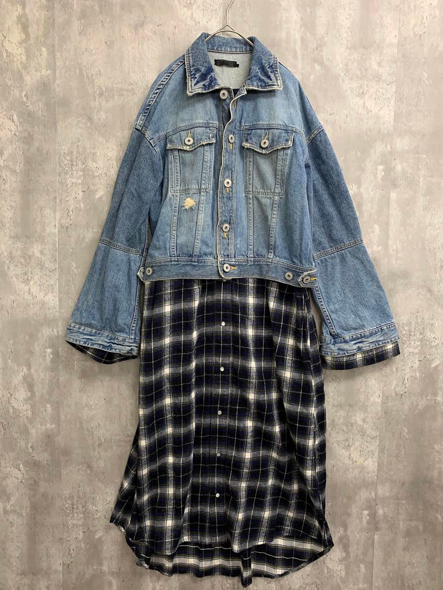 AULA アウラ 3164 03016 Gジャンドッキング ワンピース size 0 ブルー チェック ◎レディース