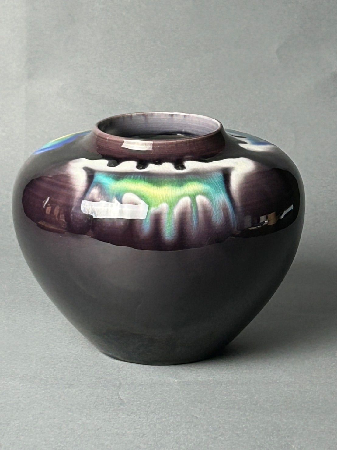 幽玄 人間国宝 三代徳田八十吉 正彦 九谷焼 彩釉壺 共箱 花期 花瓶 扁壺 唐物 骨董