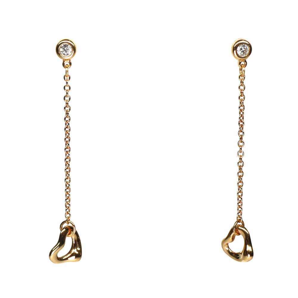 名古屋 ティファニー オープン ハート ＆ ダイヤモンド バイ ザ ヤード ピアス Au 750 PG ダイヤ ジュエリー 女