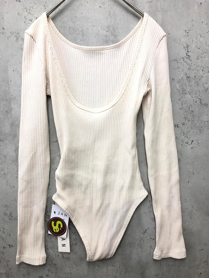 LONSLAN ロンスラン SANSeLF バックオープンボディースーツトップス カットソー sizeF アイボリー ◎レディース