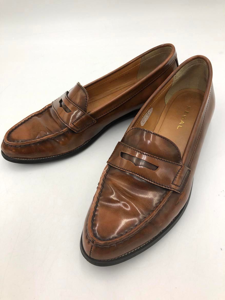 REGAL リーガル コインローファー F 11 N 本革 ポインテッドトゥ フラット 通勤 レザー パンプス size 23 5 キャメル ◎レディース