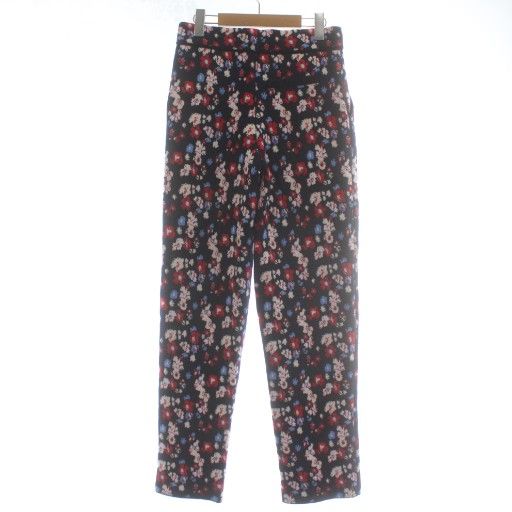 バリー BARRIE ニットパンツ カシミヤ ウール混 ストレート 花柄 総柄 ジップフライ 紺 ネイビー 赤 レッド ピンク |XZ