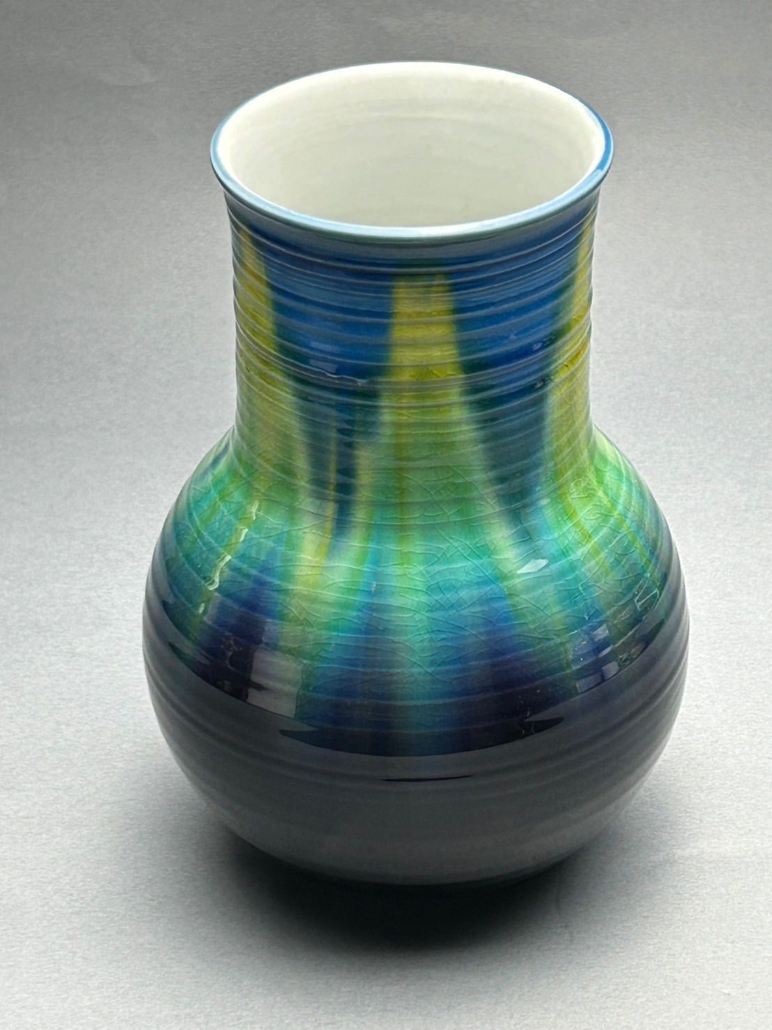 幽玄 人間国宝 三代徳田八十吉 正彦 九谷焼 碧彩釉花瓶 共箱 壺 花瓶 扁壺 唐物 骨董