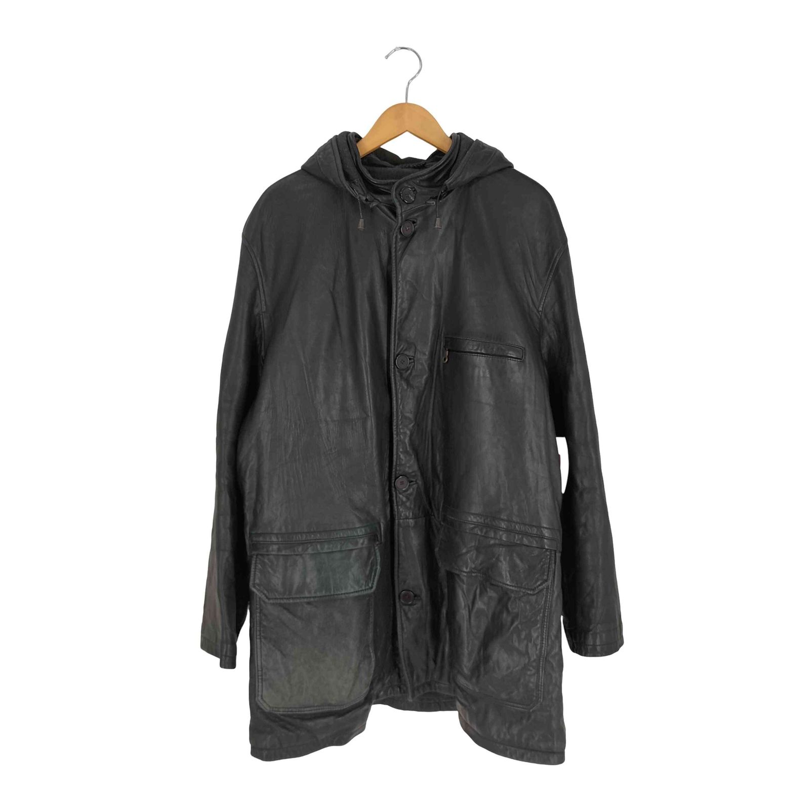 USED古着(ユーズドフルギ) STEVE BRANDANO レザー フーデッド ハーフコート メンズ 表記無 【中古】【ブランド古着バズストア】 ユーズドフルギ USED古着 STEVE BRANDANO レザー フーデッド ハーフ