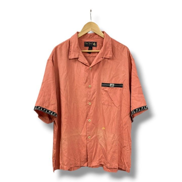 Nat Nast ナットナスト 100％シルク ボウリングシャツ XL コーラル系