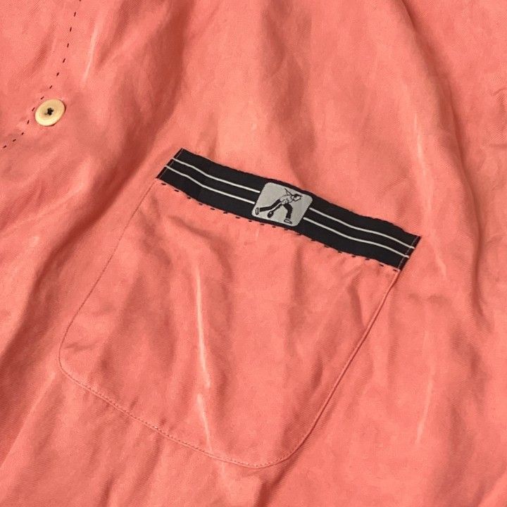 Nat Nast ナットナスト 100％シルク ボウリングシャツ XL コーラル系