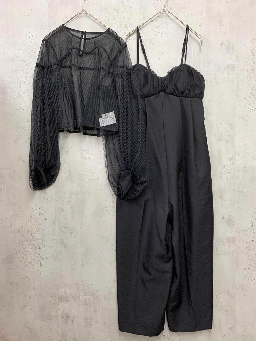 AMERI アメリ NET TULLE TOP LAYERED ROMPERS ショートトップス ロンパース セットアップ sizeS 黒 ◎レディース