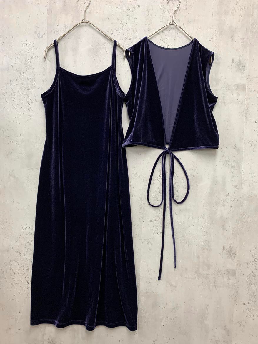 STEVEN ALAN スティーブンアラン ベロア カシュクールベスト キャミワンピース セットアップ sizeF 紫 ◎レディース