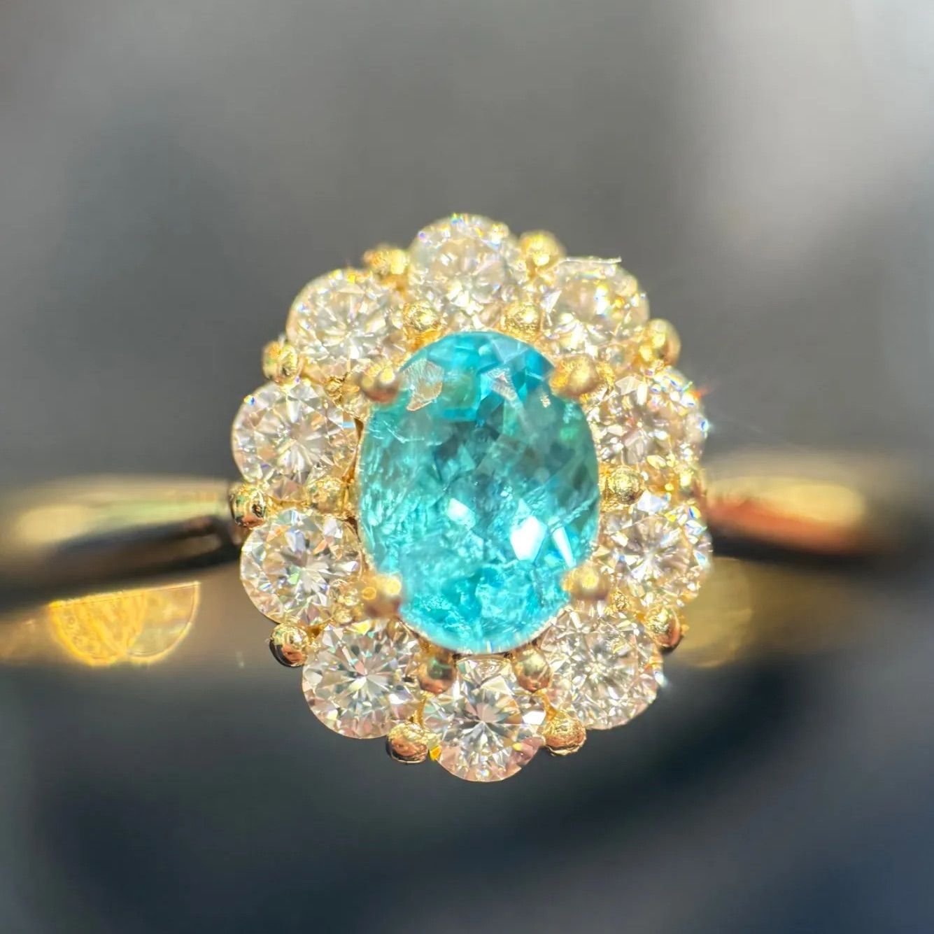 新品 K18 パライバトルマリン0.332ct ダイヤ0.278ct リング - メルカリ