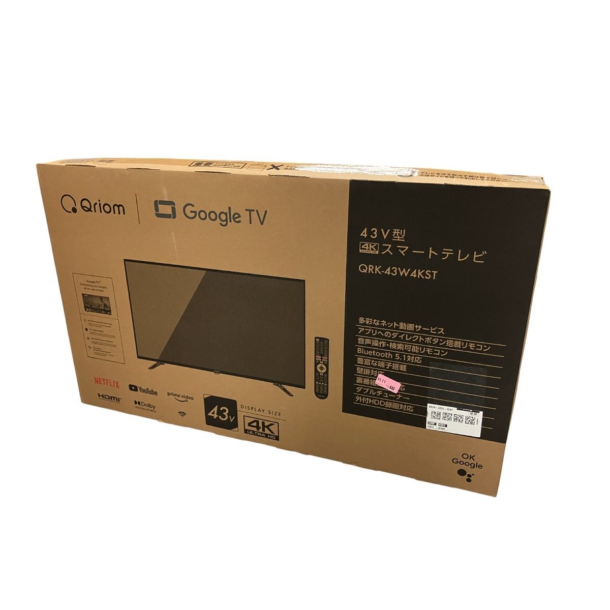 YAMAZEN 山善 QRIOM QRK-43W4KST 43V型 スマートテレビ 4K Google TV
