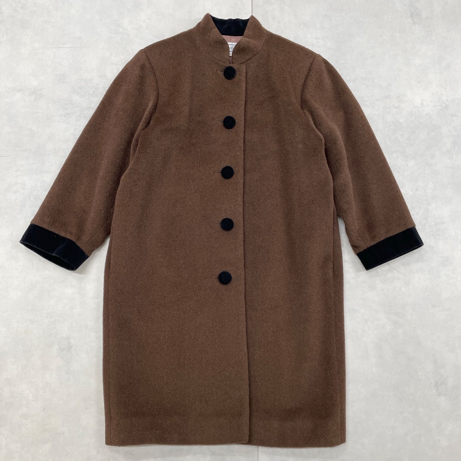 YVES SAINT LAURENT イヴサンローラン ロングコート ベロア切替 ウール 