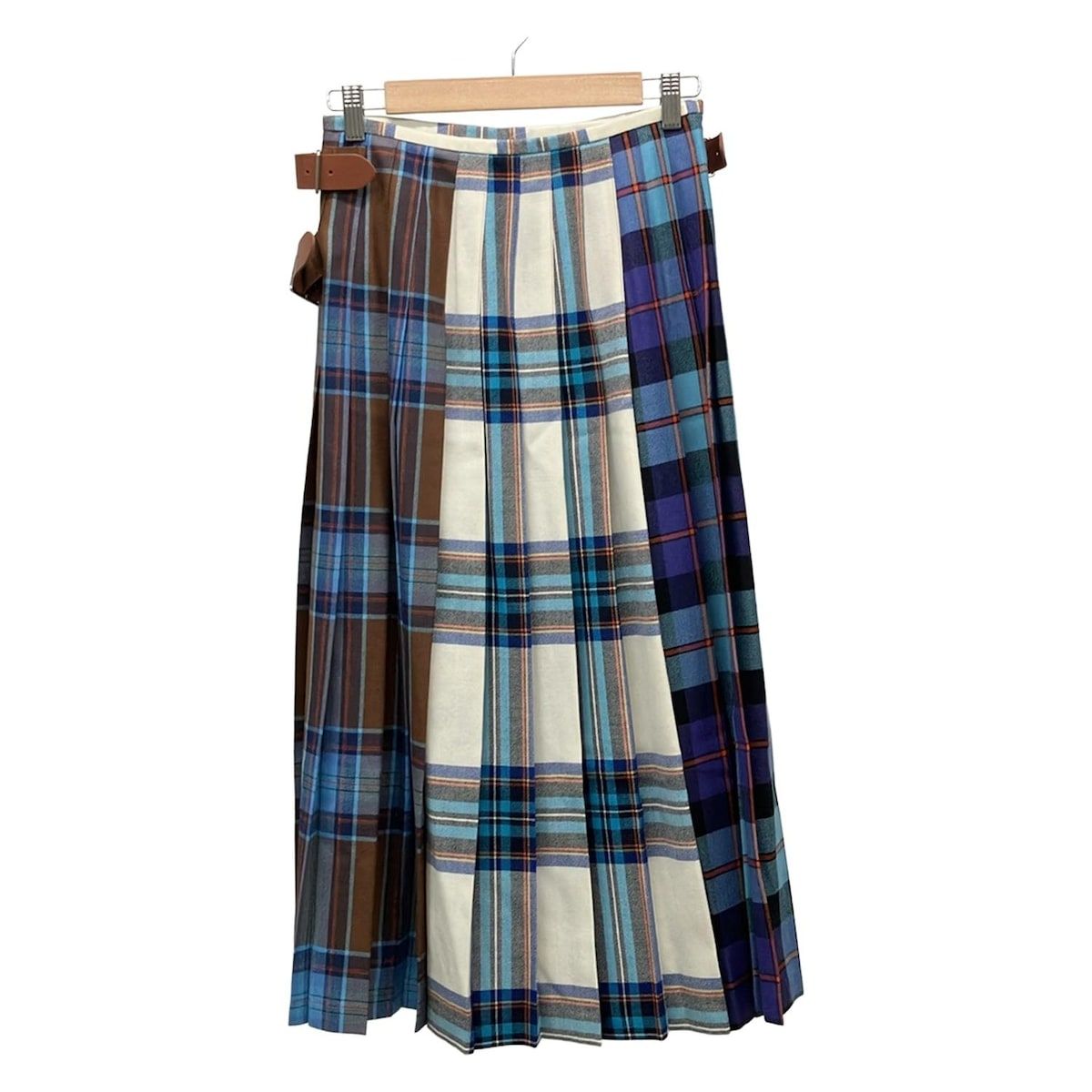 O NEIL OF DUBLIN オニールオブダブリン 巻きスカート サイズ10 L レディース ブルー アイボリー マルチ ロング チェック柄 プリーツ