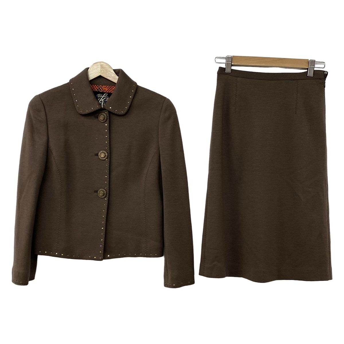伊太利屋|GKITALIYA イタリヤ スカートスーツ レディース - ダークブラウン ラインストーン