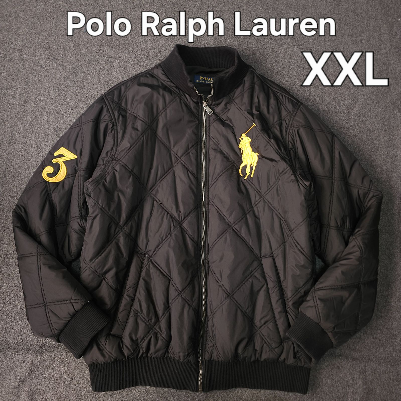 Polo Ralph Lauren ポロラルフローレン 秋冬 中綿 キルティング ブルゾン ジャケット 黒 XXL 3 L メンズ ビッグポニー刺繍 ナンバリング